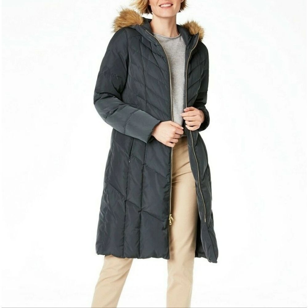 Cole Haan Chevron Quilt Hooded Down Coat Size XL NWT